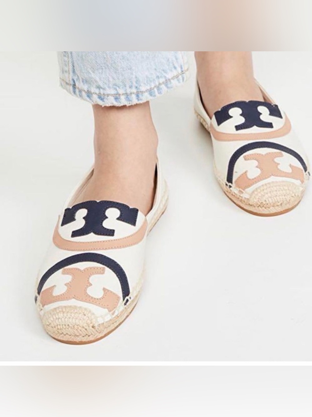 NWT Tory Burch Poppy Espadrille Canvas/calf leather with dust bag size 8.5